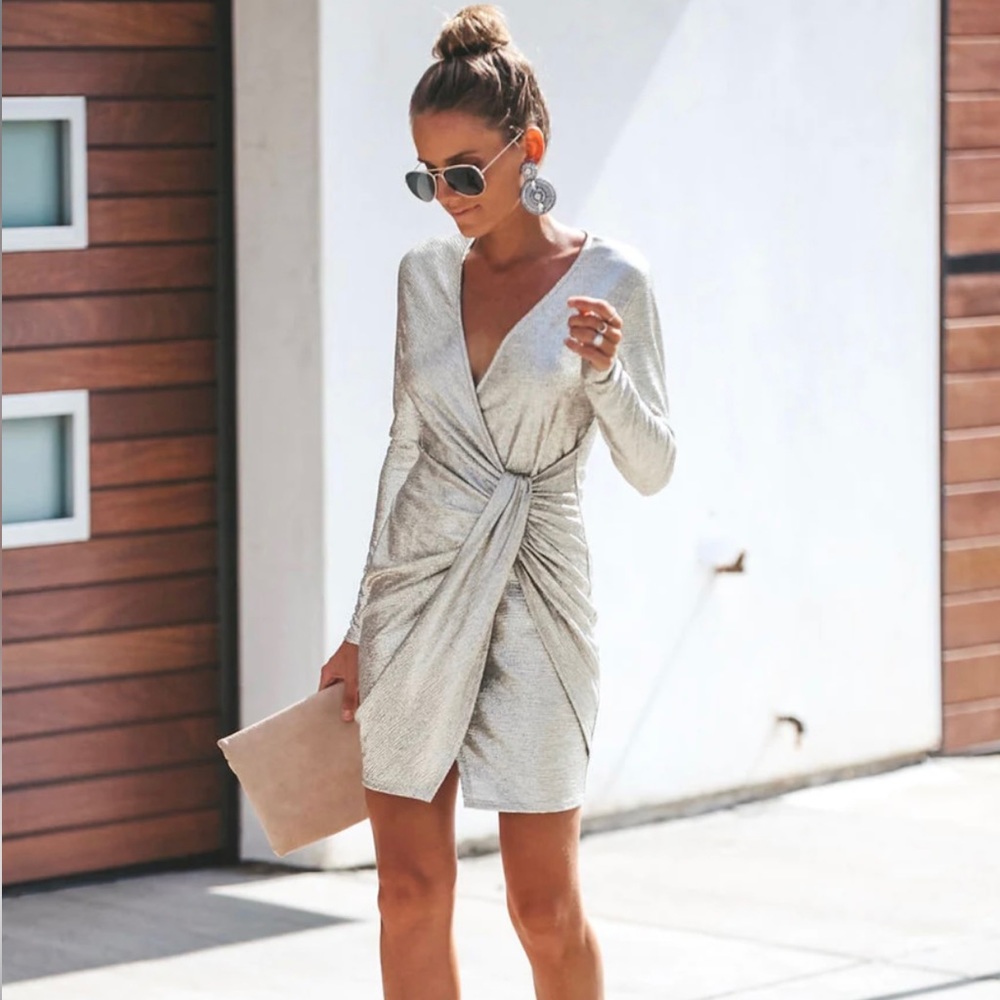VICI Collection - Luminescent Long Sleeve Twist Dress - XS